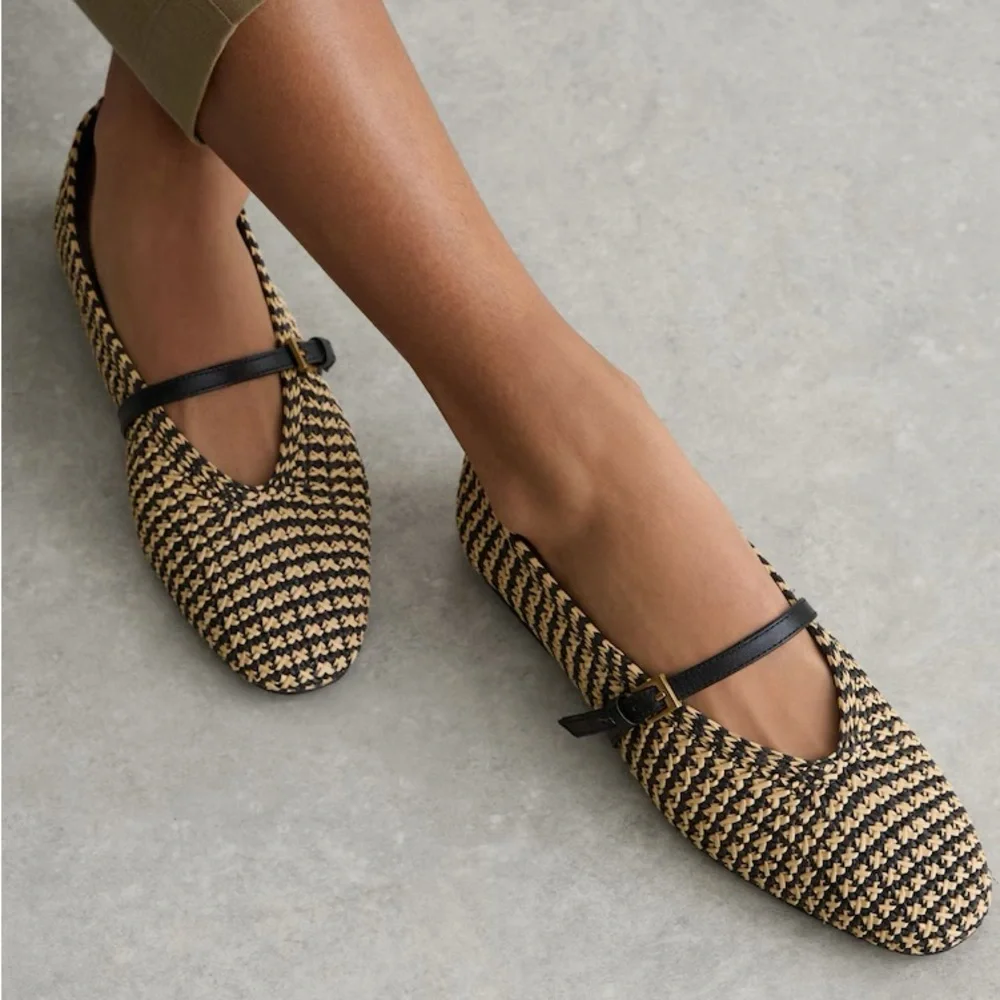 Raffia-Effect Stripe Ballet Flats